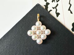 Japan Akoya Pearl Mirror Like Pendant, Pearl Pendant with Diamonds in 18K Gold