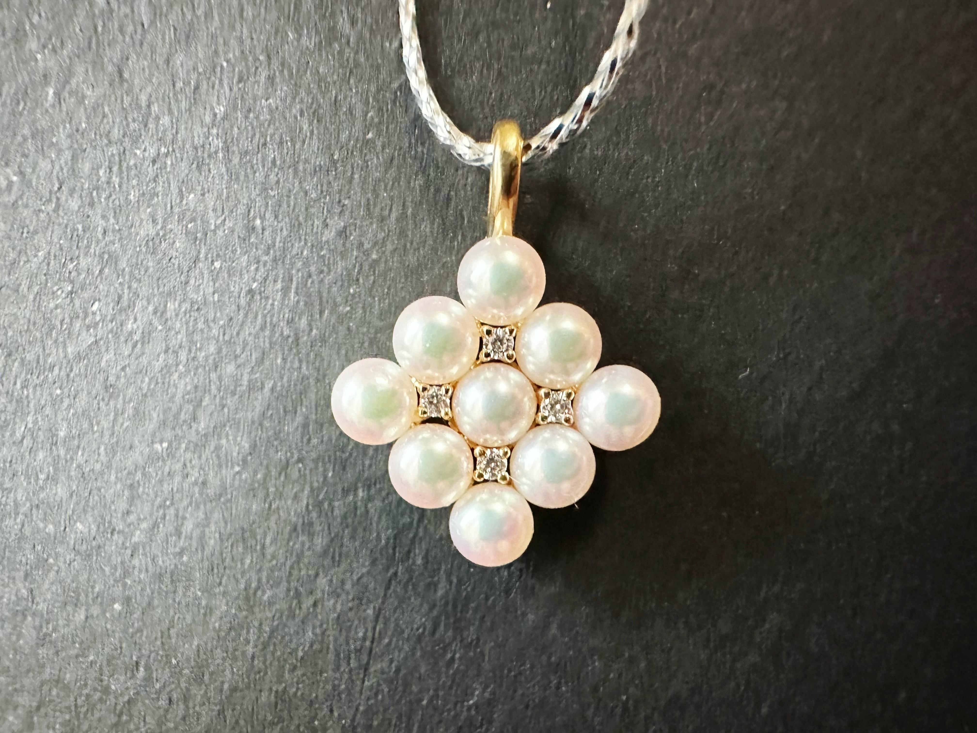 Women's or Men's Japan Akoya Pearl Mirror Like Pendant, Pearl Pendant with Diamonds in 18K Gold For Sale