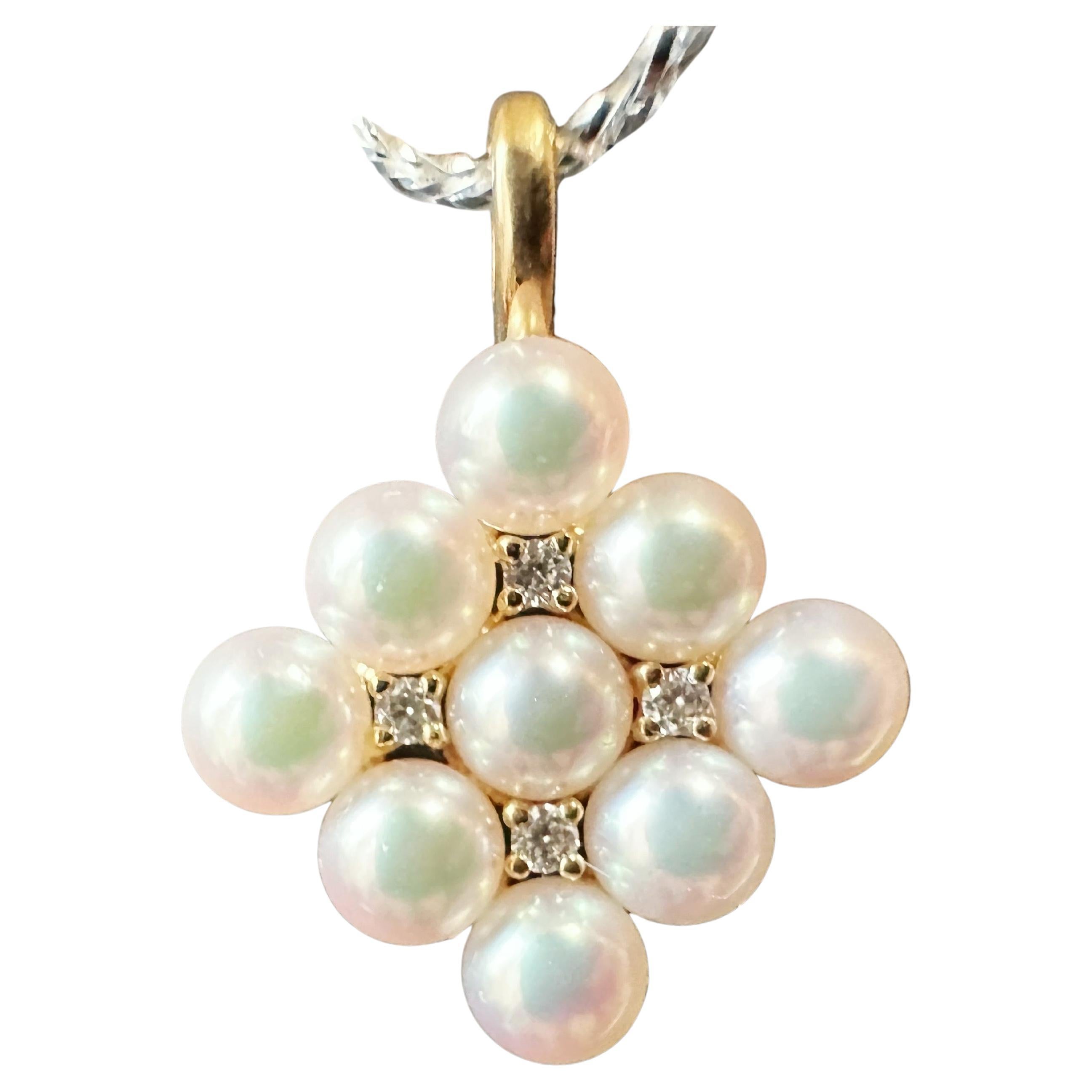 Japan Akoya Pearl Mirror Like Pendant, Pearl Pendant with Diamonds in 18K Gold