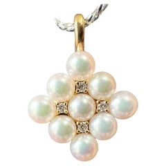 Japan Akoya Pearl Mirror Like Pendant, Pearl Pendant with Diamonds in 18K Gold