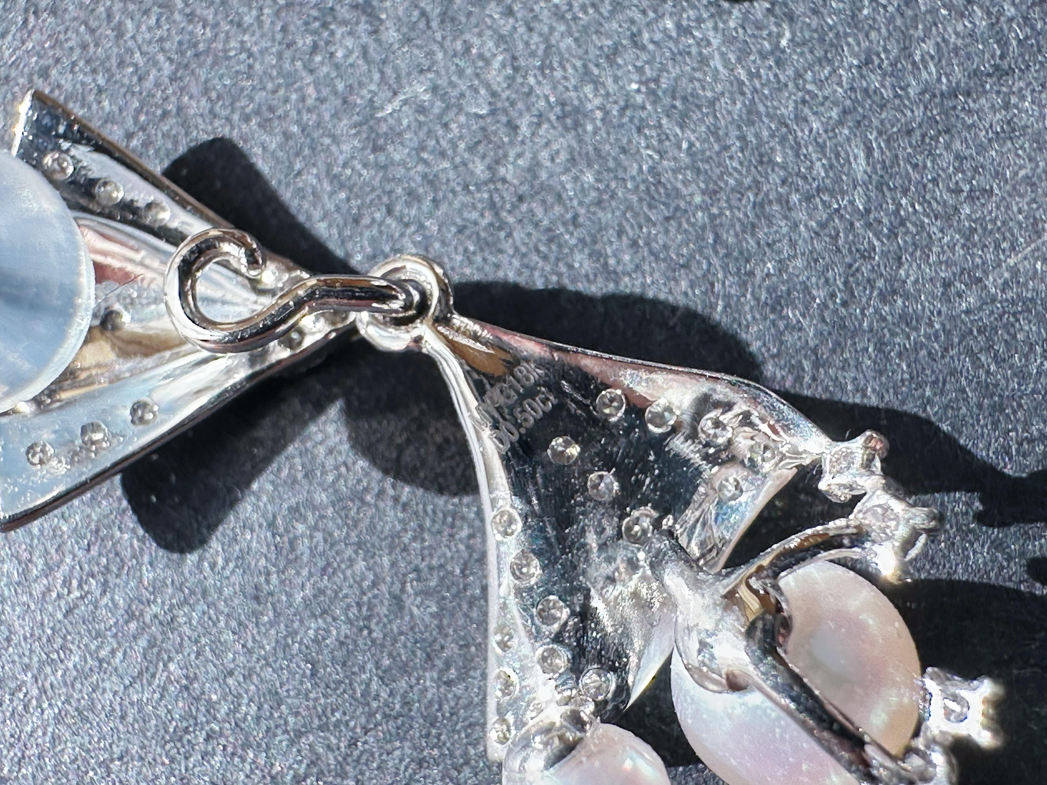 Japan Akoya Pearl Multiple Wear Long Drop Pearl Earrings 18K White Gold Diamond For Sale 5