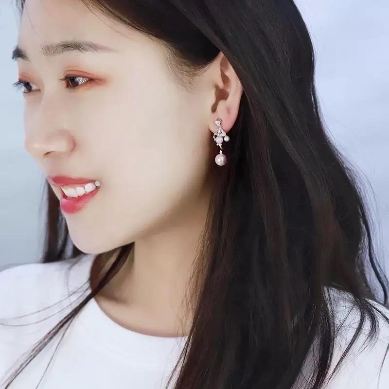Japan Akoya Pearl Multiple Wear Long Drop Pearl Earrings 18K White Gold Diamond For Sale 7