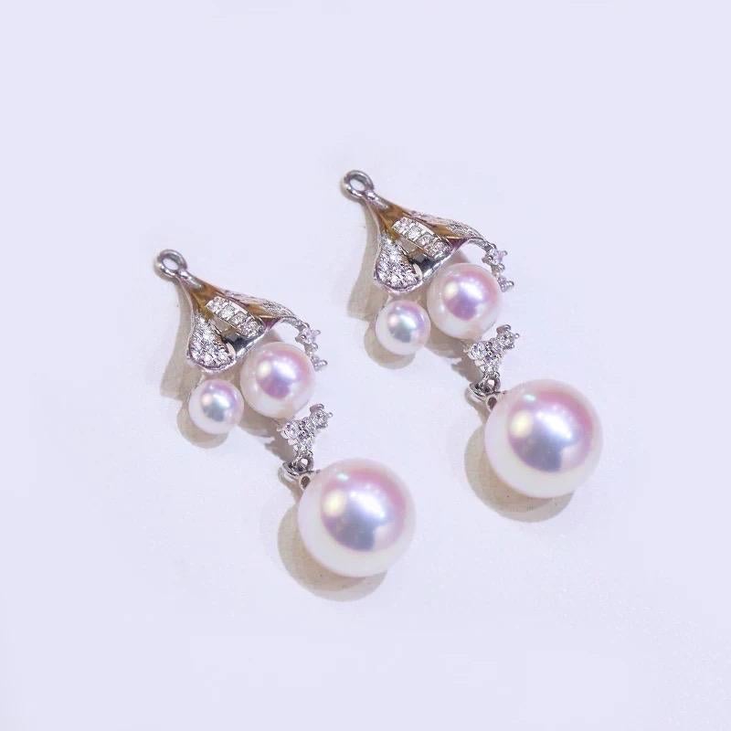 Japan Akoya Pearl Multiple Wear Long Drop Pearl Earrings 18K White Gold Diamond For Sale 8
