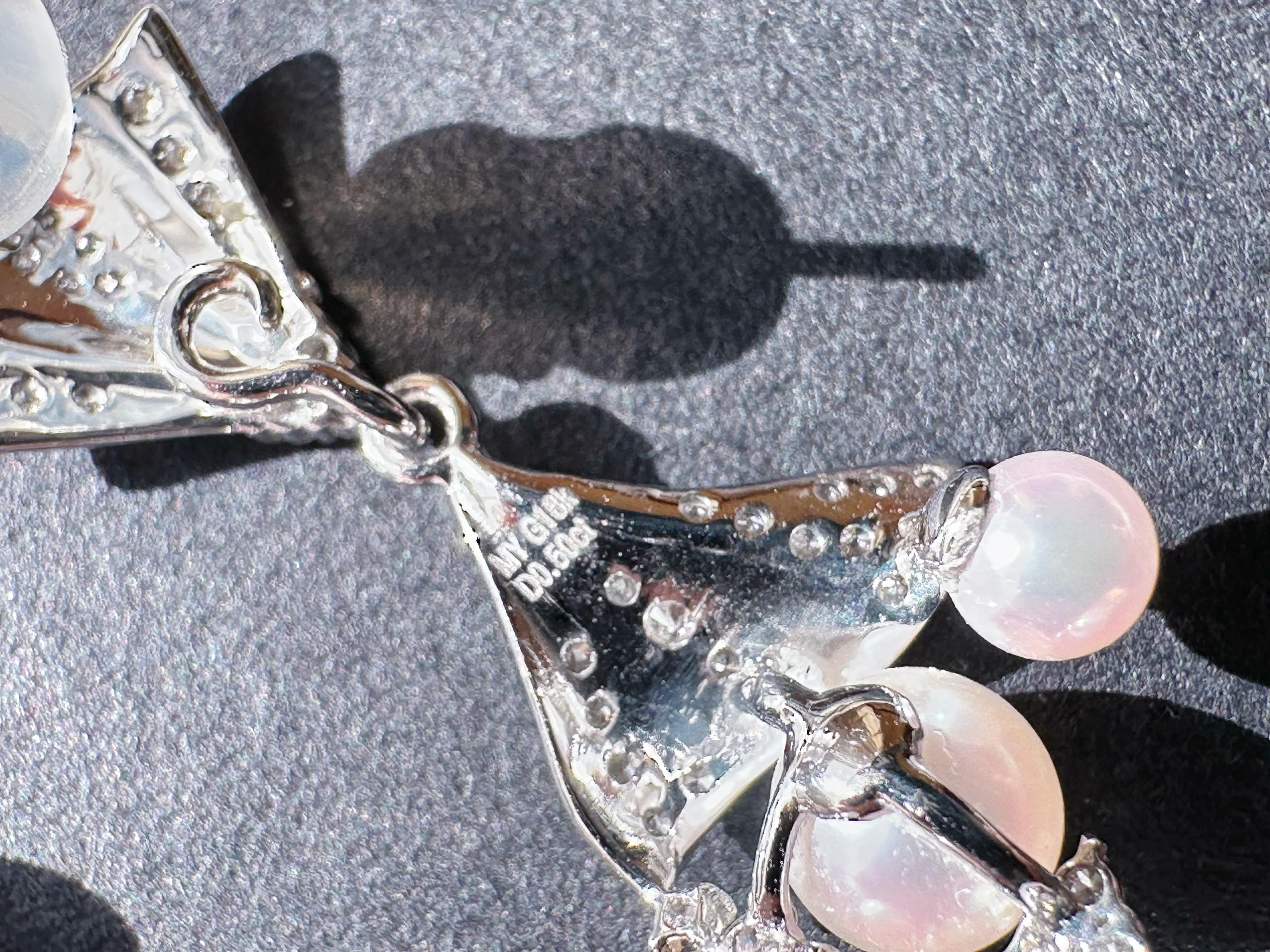 Japan Akoya Pearl Multiple Wear Long Drop Pearl Earrings 18K White Gold Diamond For Sale 2