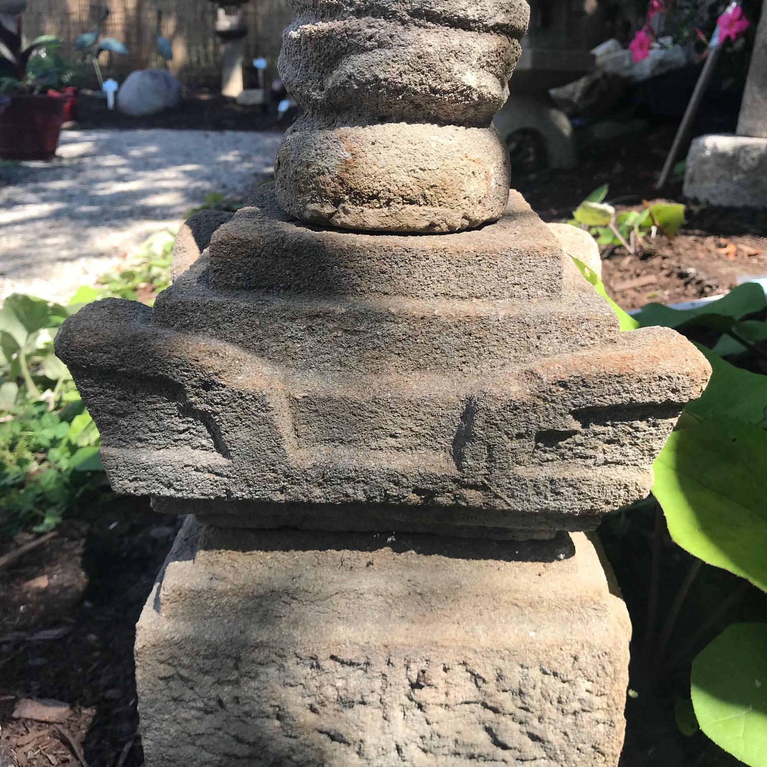 Hand-Carved Japanese Antique Stone Stupa Pagoda, 18th Century For Sale