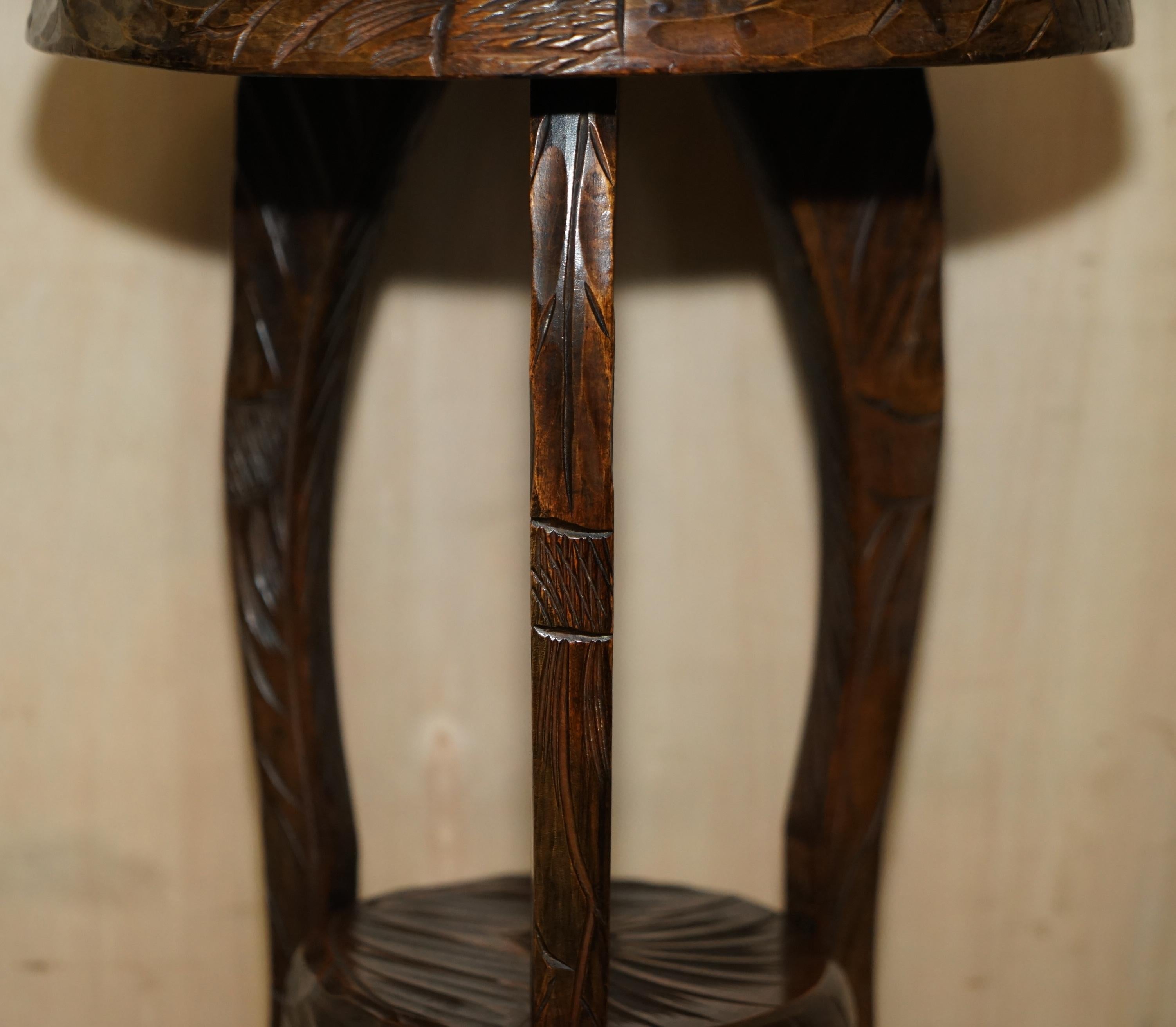 Hand-Crafted Japan Antique 1905 Liberty's London Hand Carved Side End Lamp Wine Table Look