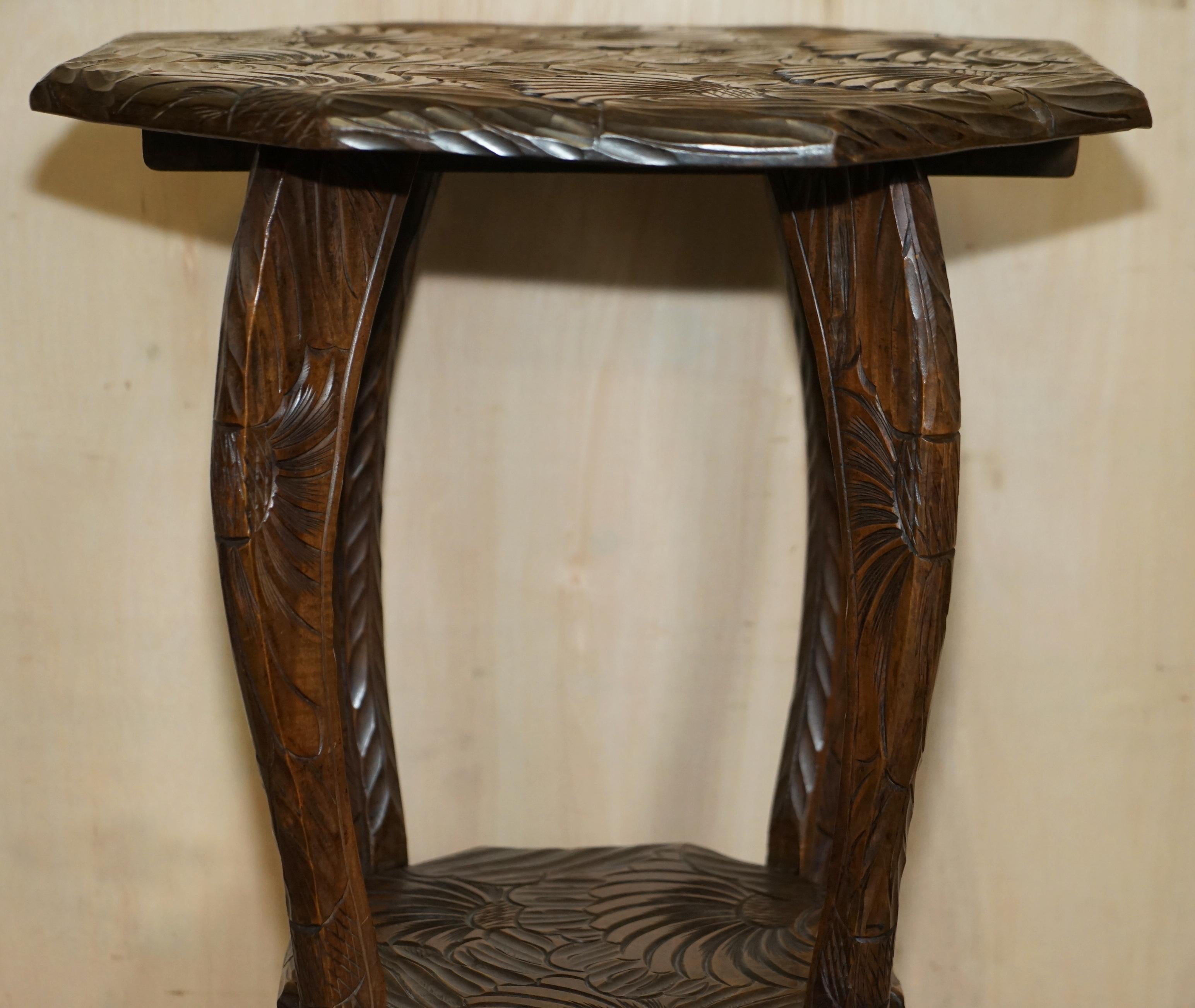 Hand-Carved Japan Antique 1905 Liberty's London Hand Carved Side End Lamp Wine Table Look For Sale