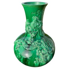 Japan Huge Antique Brilliant Color Green Dragon Vase