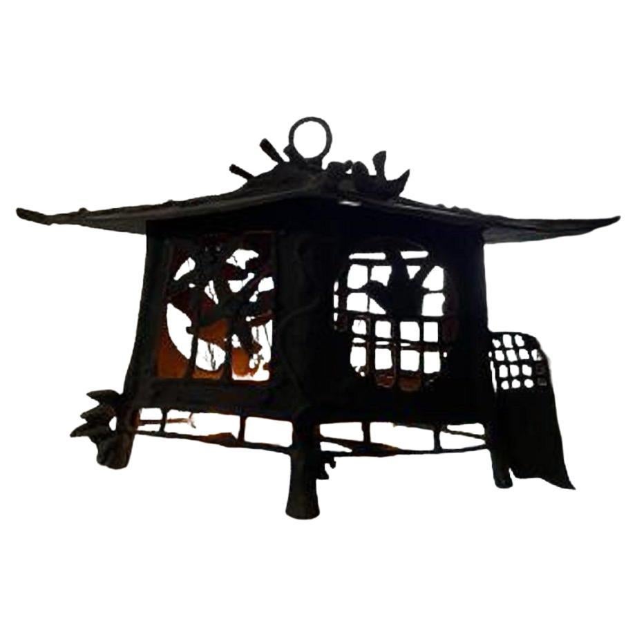 Japan Fine Antique Bronze Birds & Dragonflies Lantern, Lovely Details For Sale 7