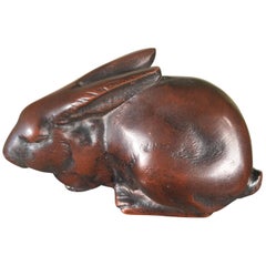 Japan Antique Bronze Rabbit in Unusual Relaxed Pose, Fine Details