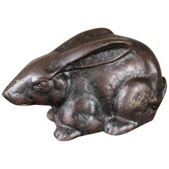 Japan Antique Bronze Rabbit in Unusual Relaxed Pose, Fine Details