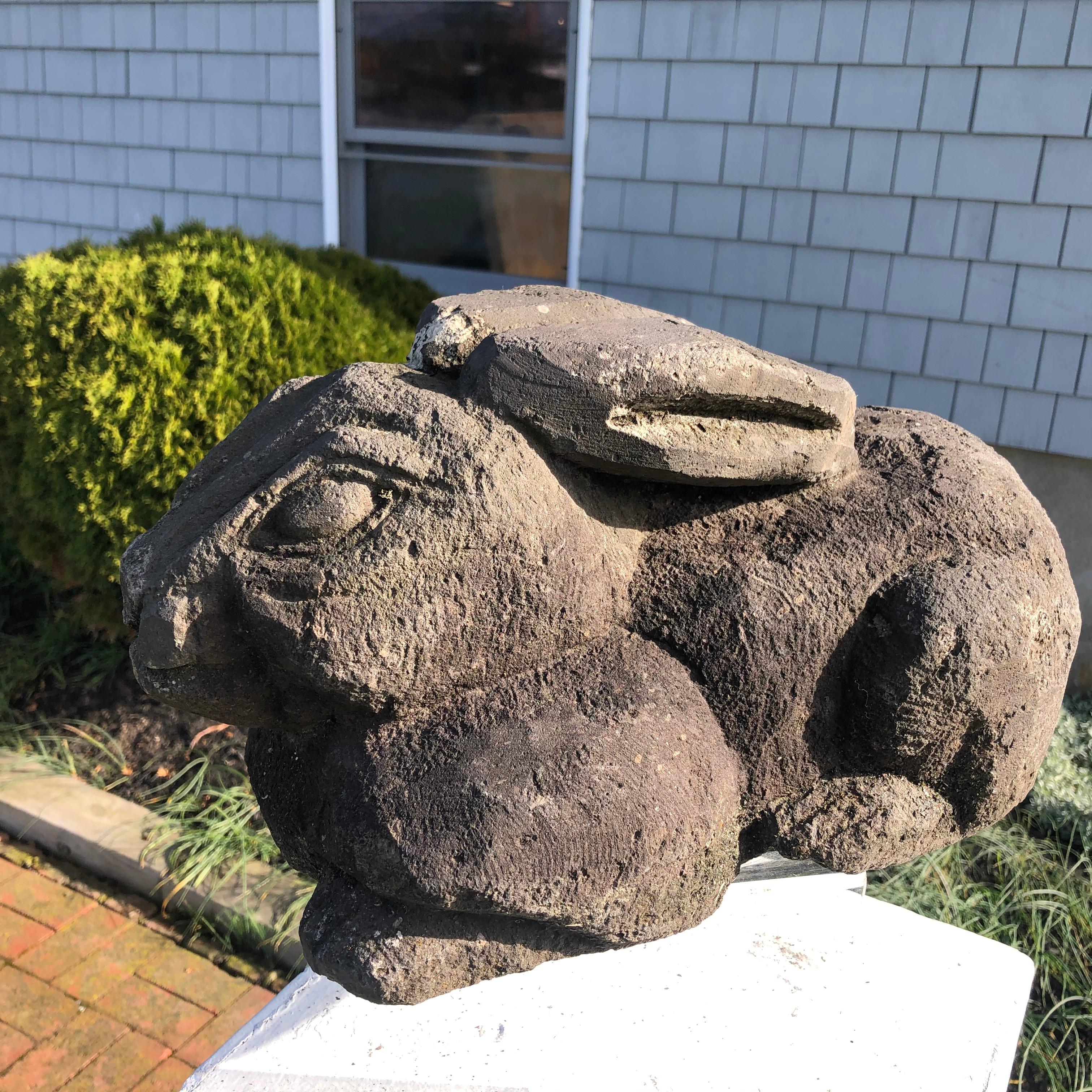 Taisho Japan Carved Garden Rabbit, Big Ears