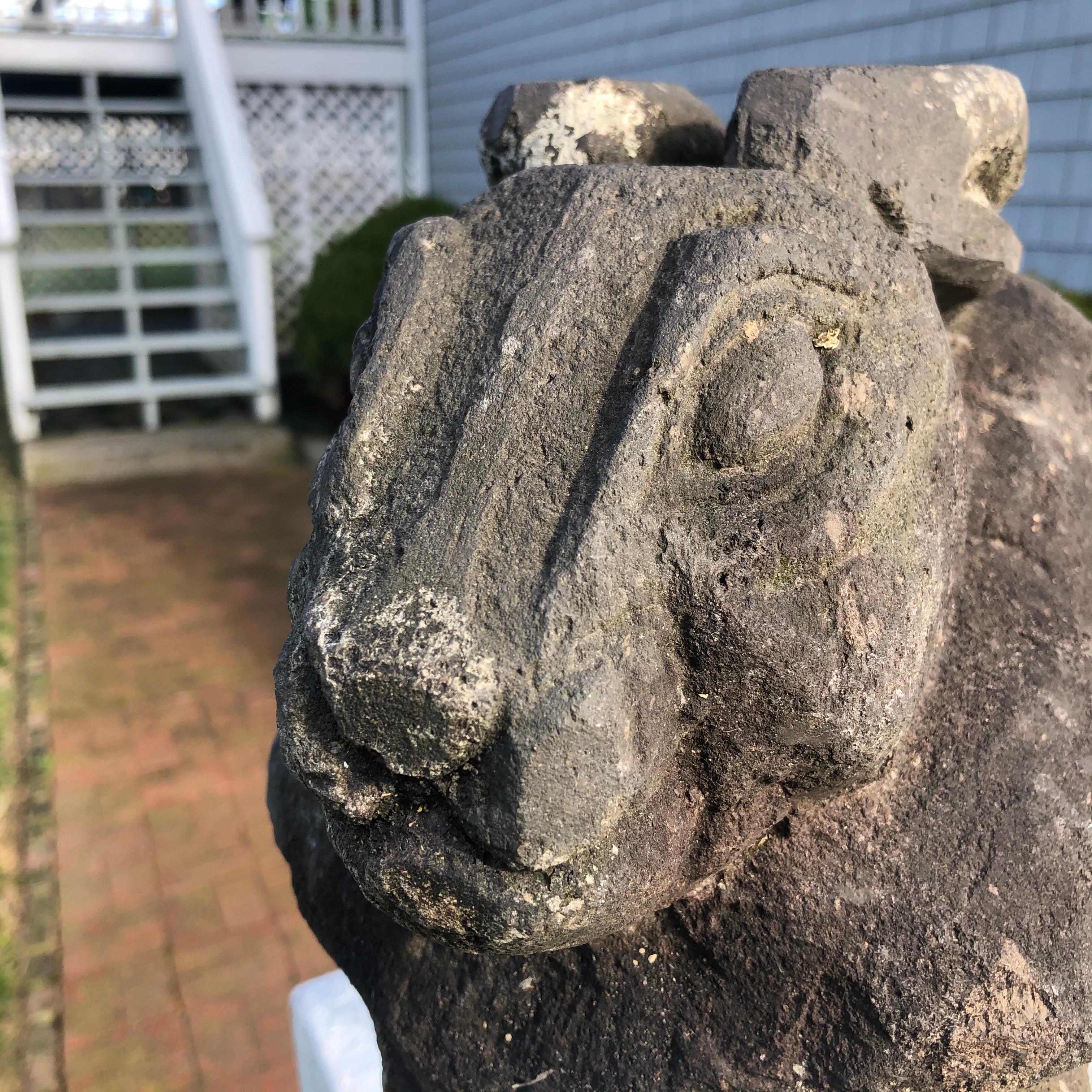 Early 20th Century Japan Carved Garden Rabbit, Big Ears