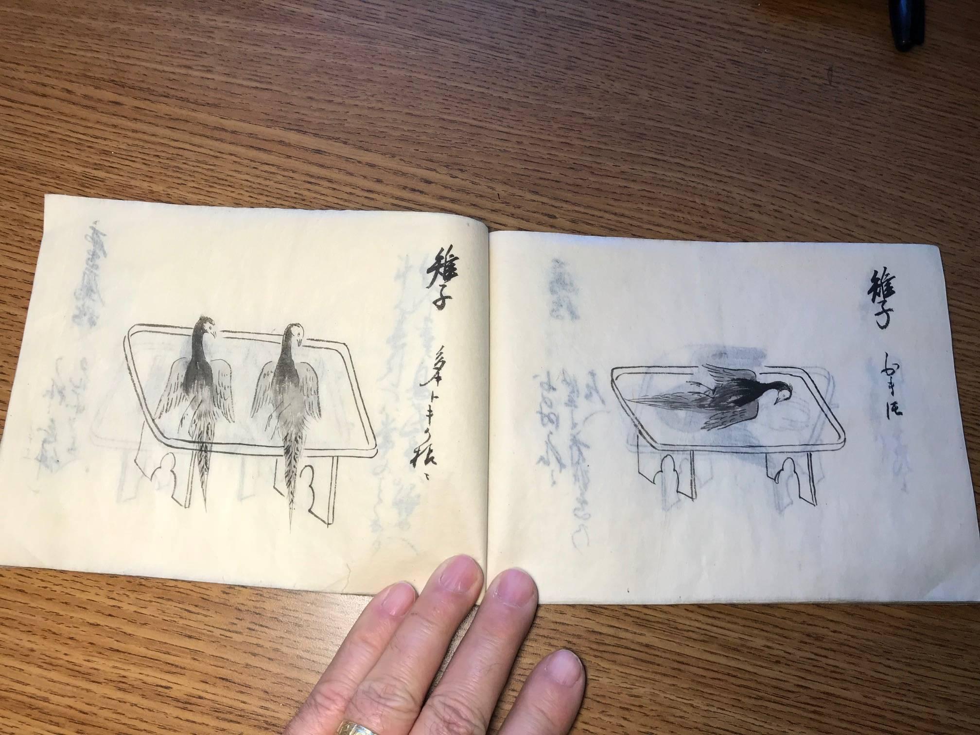Japan Antique Cooking Guide 56 Original Hand Paintings Fish, Fowl, Cutlery In Good Condition In South Burlington, VT