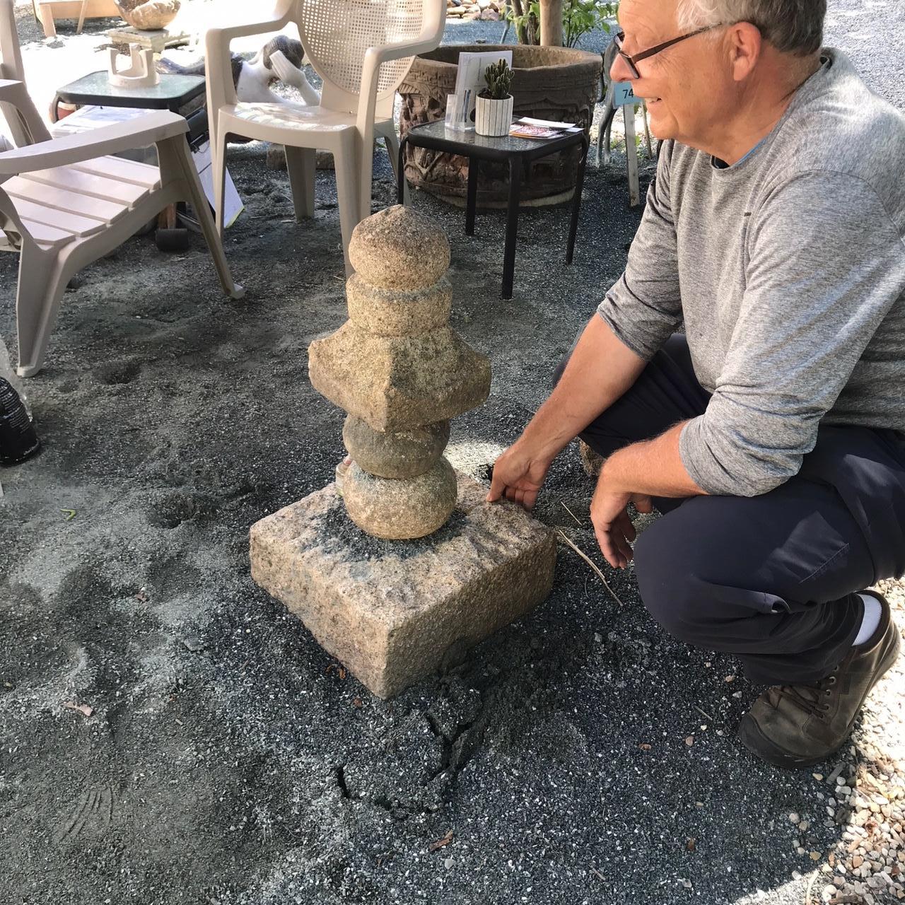 Here's a beautiful and unique way to accent your indoor or outdoor garden space with this rare very old architectural stone treasure from Japan.

Japan, a fine tall old sculptural pagoda representing Buddhism's five elements: Earth, water, wind,