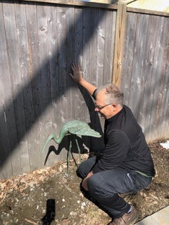 Japan Antique Garden Crane Hand Cast Bronze Original Patina, Fine Details