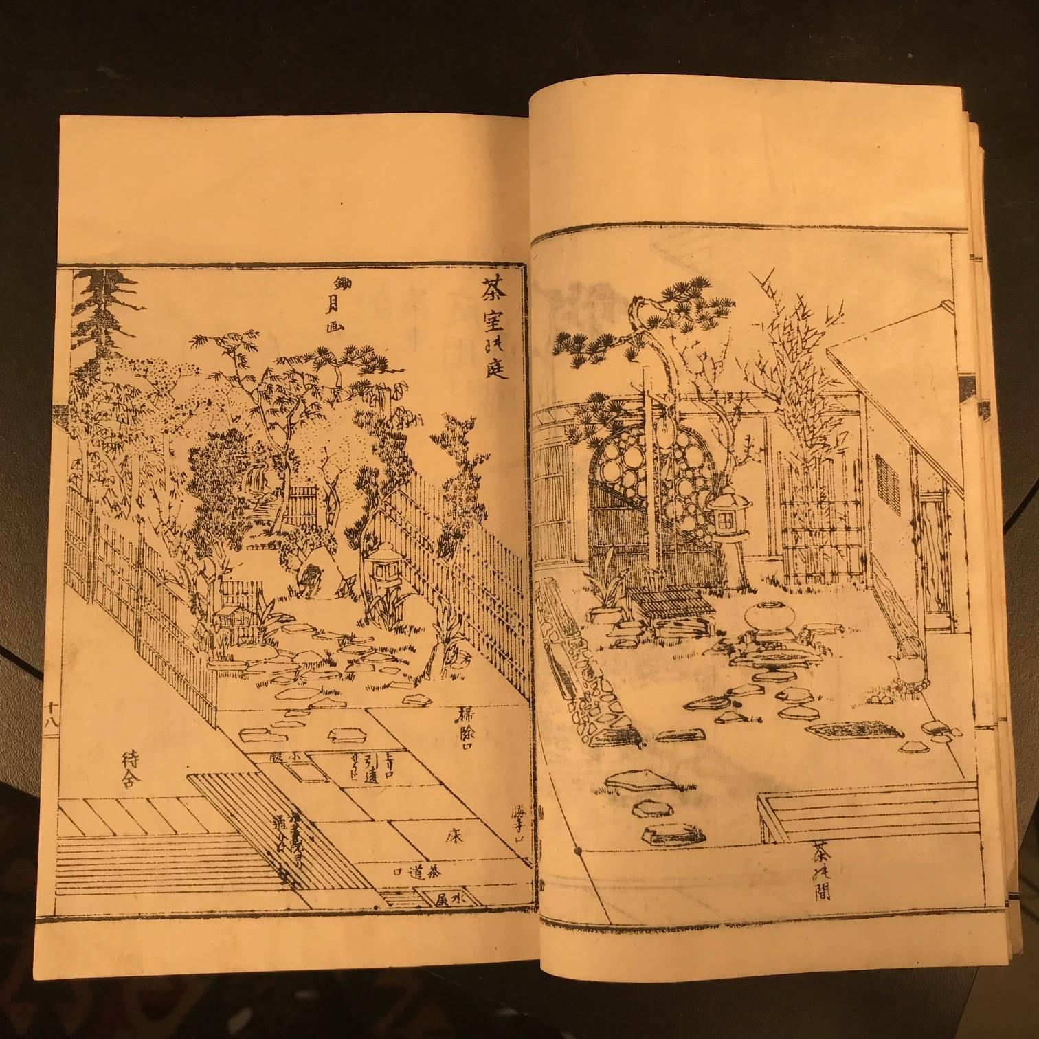Paper Japan Antique Garden Plans and Designs 154 Woodblock Prints in Three Albums Mint