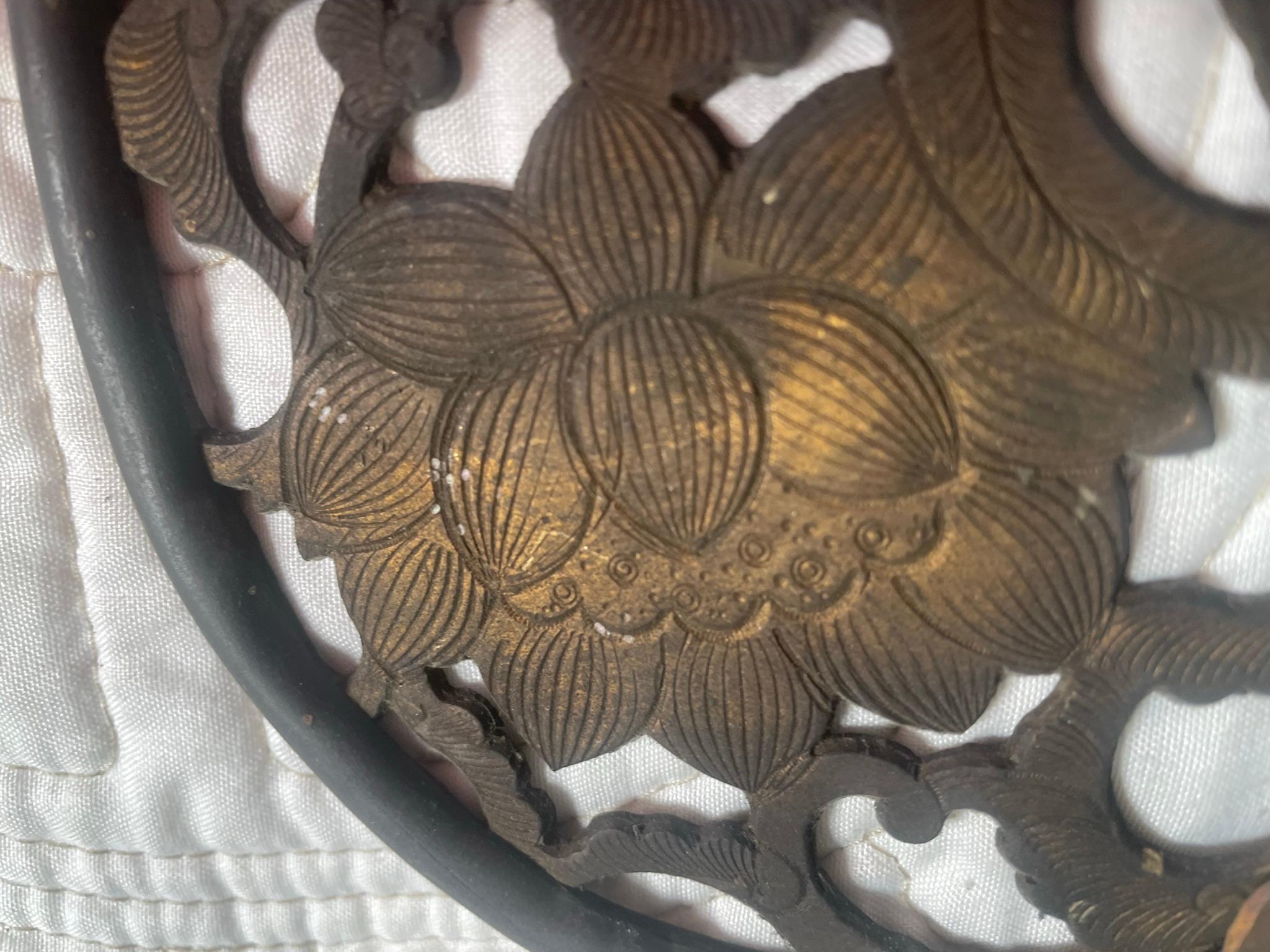 Japan Antique Complete Gilt Bronze Lotus Flower Ornament Keman 19th Century 4
