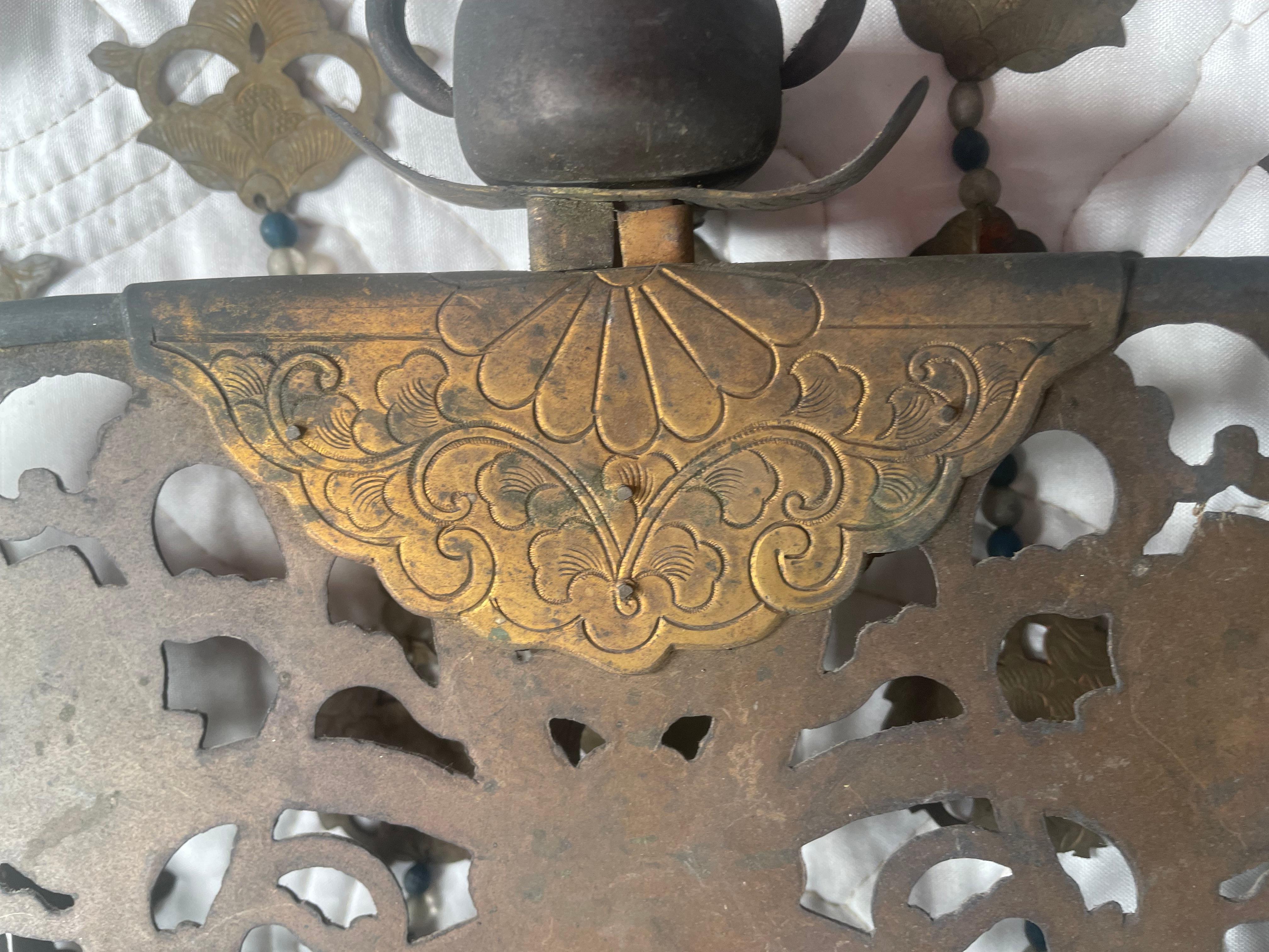 Japan Antique Complete Gilt Bronze Lotus Flower Ornament Keman 19th Century 7