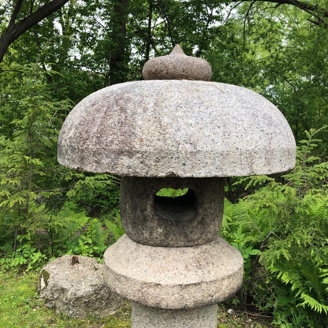 Hand-Carved Japan Antique Granite Stone Lantern Mushroom Top with 