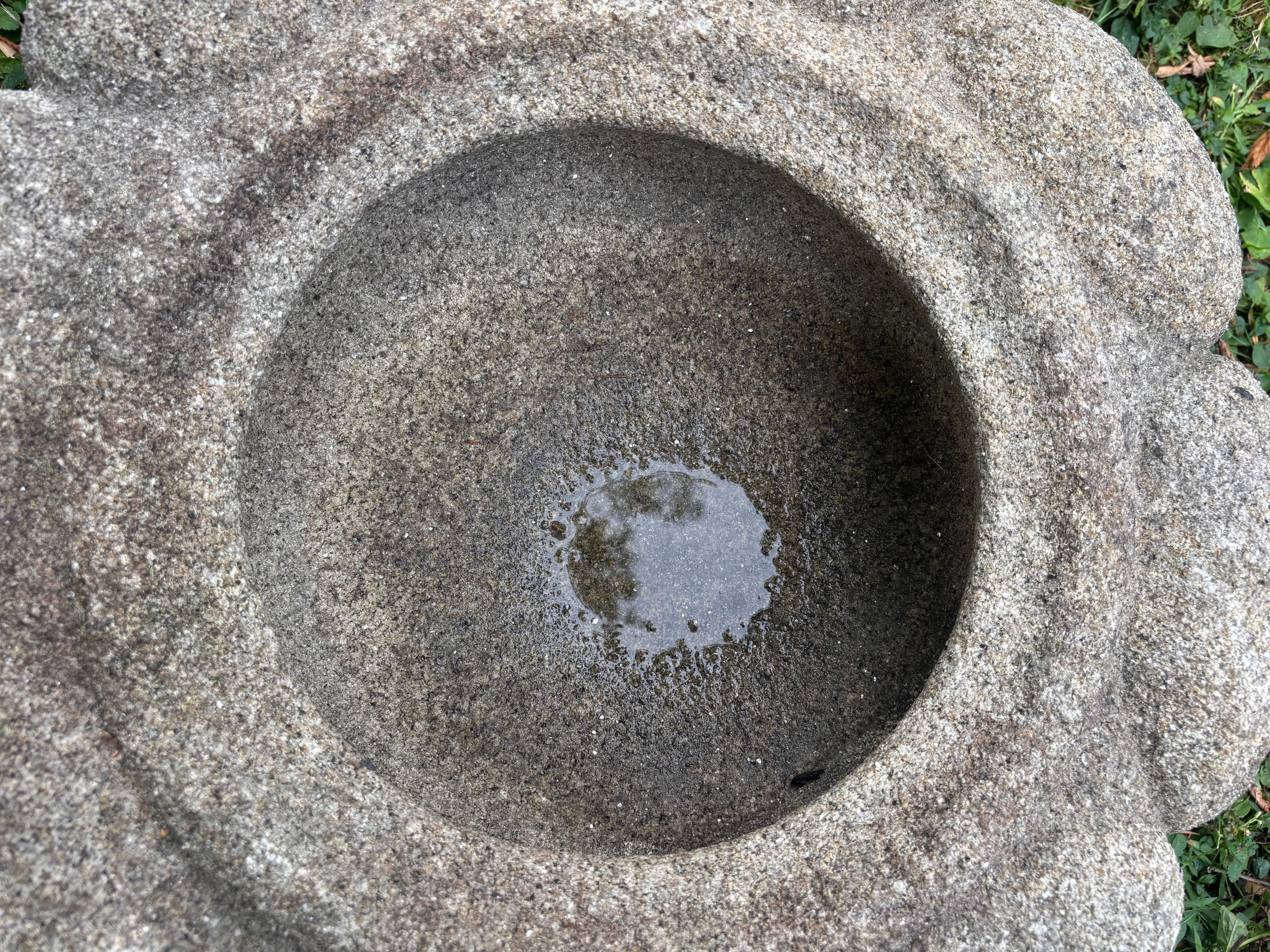 Granit Japon Ancien bassin d'eau ou de plantes en pierre sculpté à la main avec des pétales de chrysanthème en vente