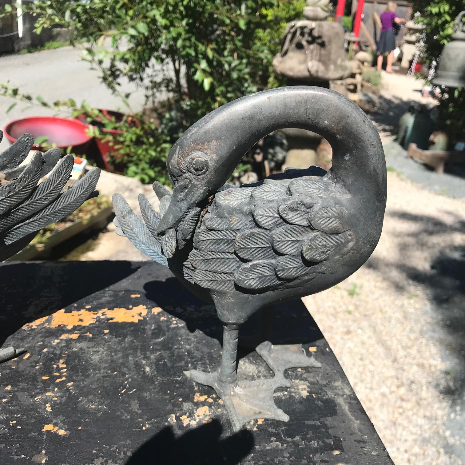 Japan Antique Hand Cast Pair of Bronze Ducks, Beautiful Details In Good Condition In South Burlington, VT
