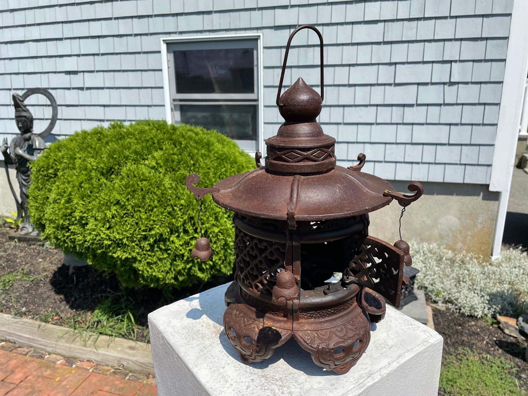 Iron Japan Antique Lantern with Bells and Exquisite Details