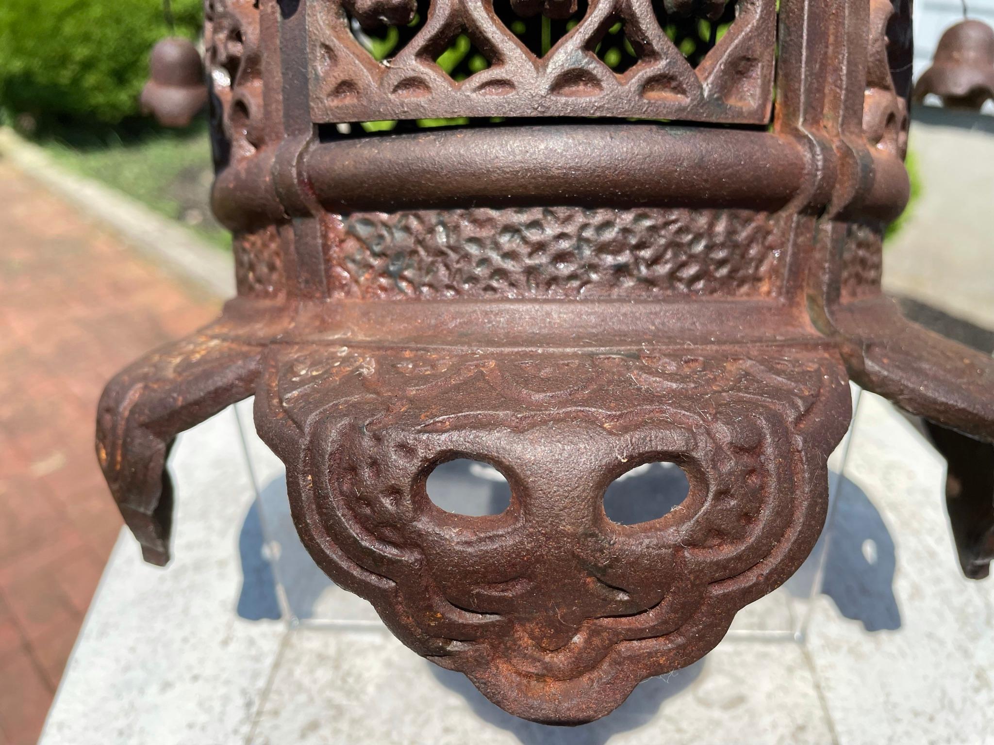 Cast Japan Antique Lantern with Bells and Exquisite Details