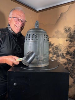 Japan Antique Large Blue Bronze Bell With Bold Pleasing Sound 17"