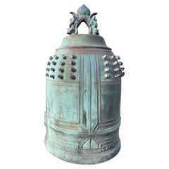 Japan Antike große blaue Bronzeglocke aus Japan mit plissiertem Klang, 20"