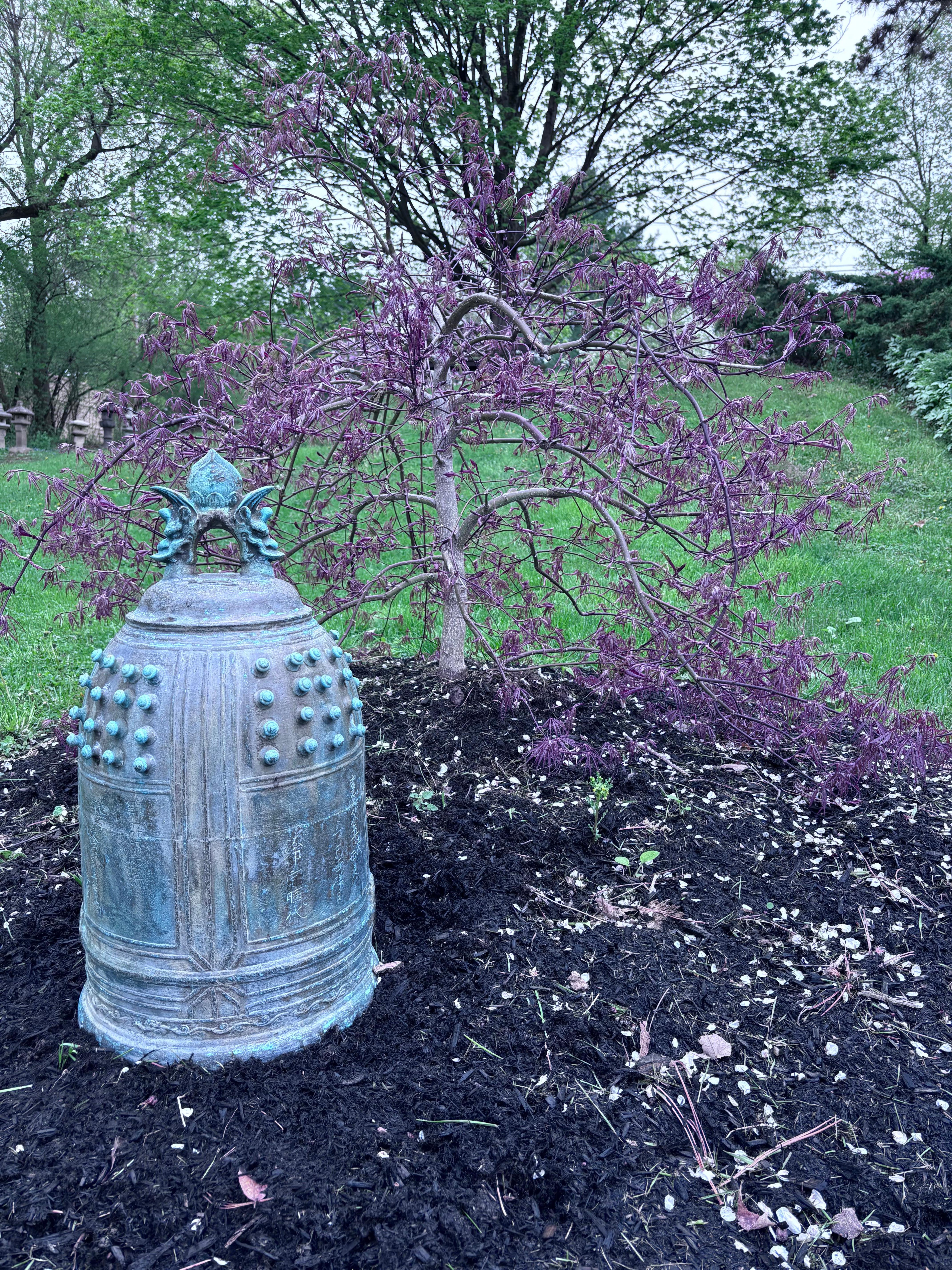 Japan Antique Large Blue Bronze Bell With Rare Inscriptions 24