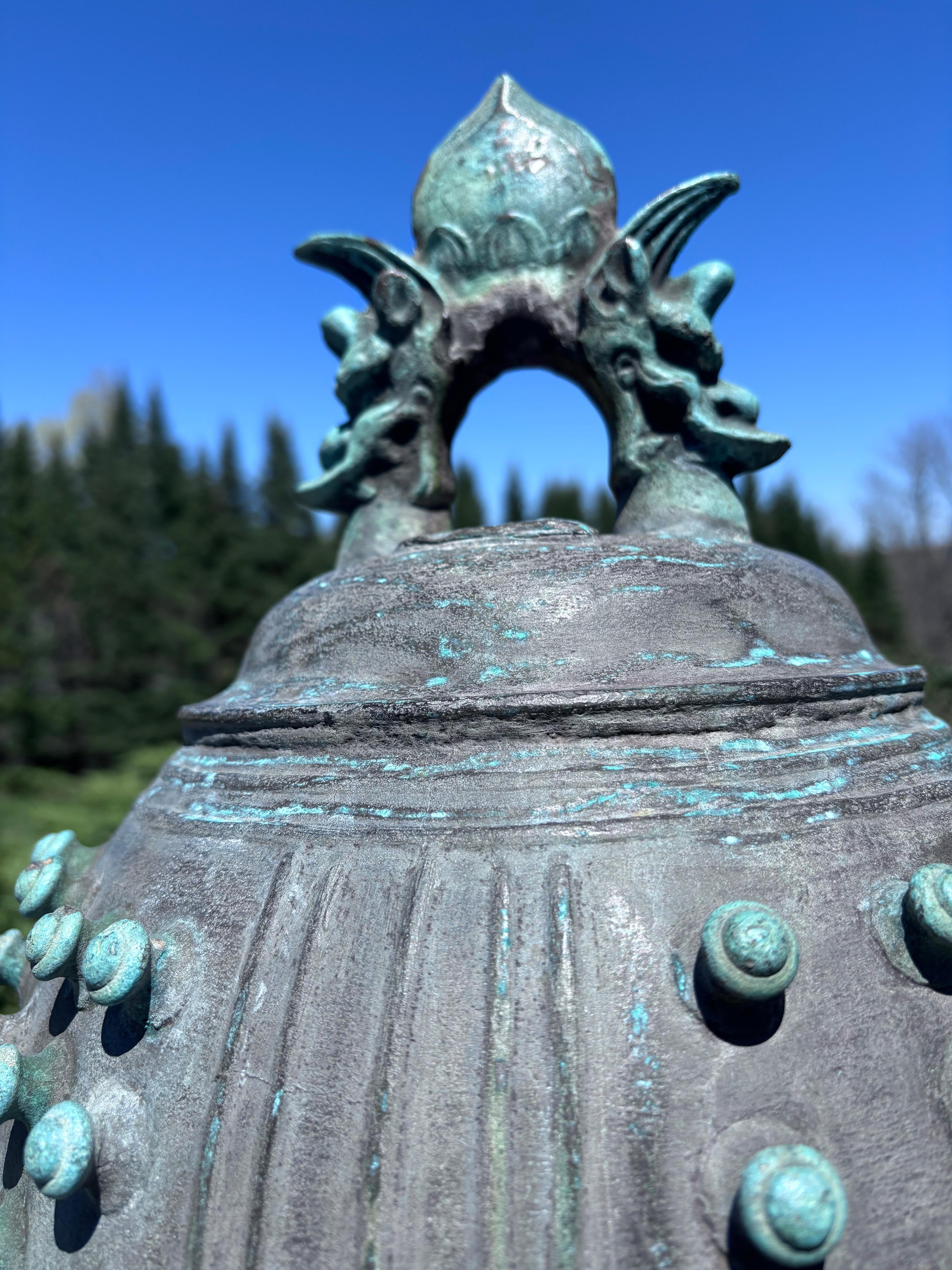 Japan Antique Large Blue Bronze Bell With Rare Inscriptions 24