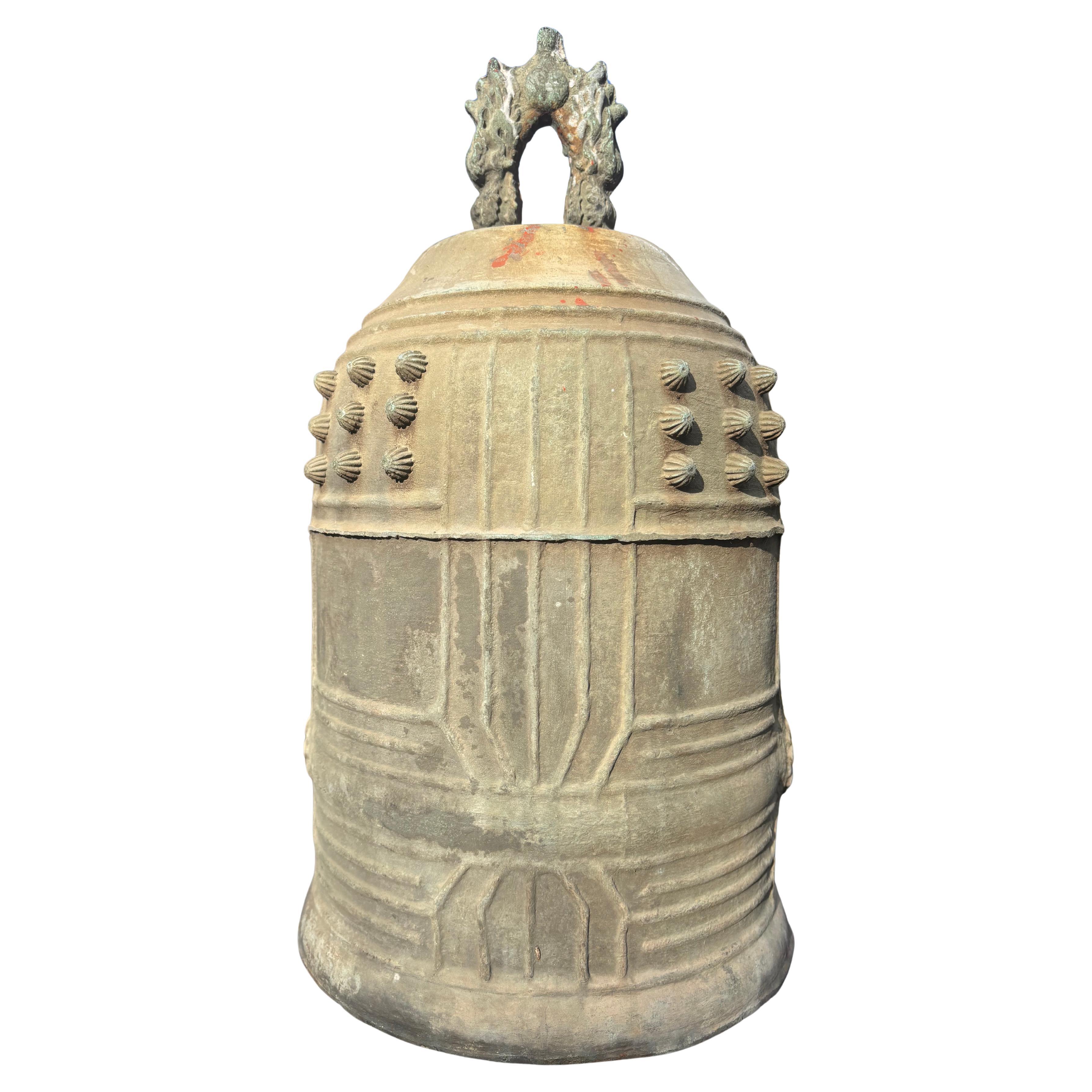 Japan Antique Large Bronze Bell With Pleasing Sound 20"