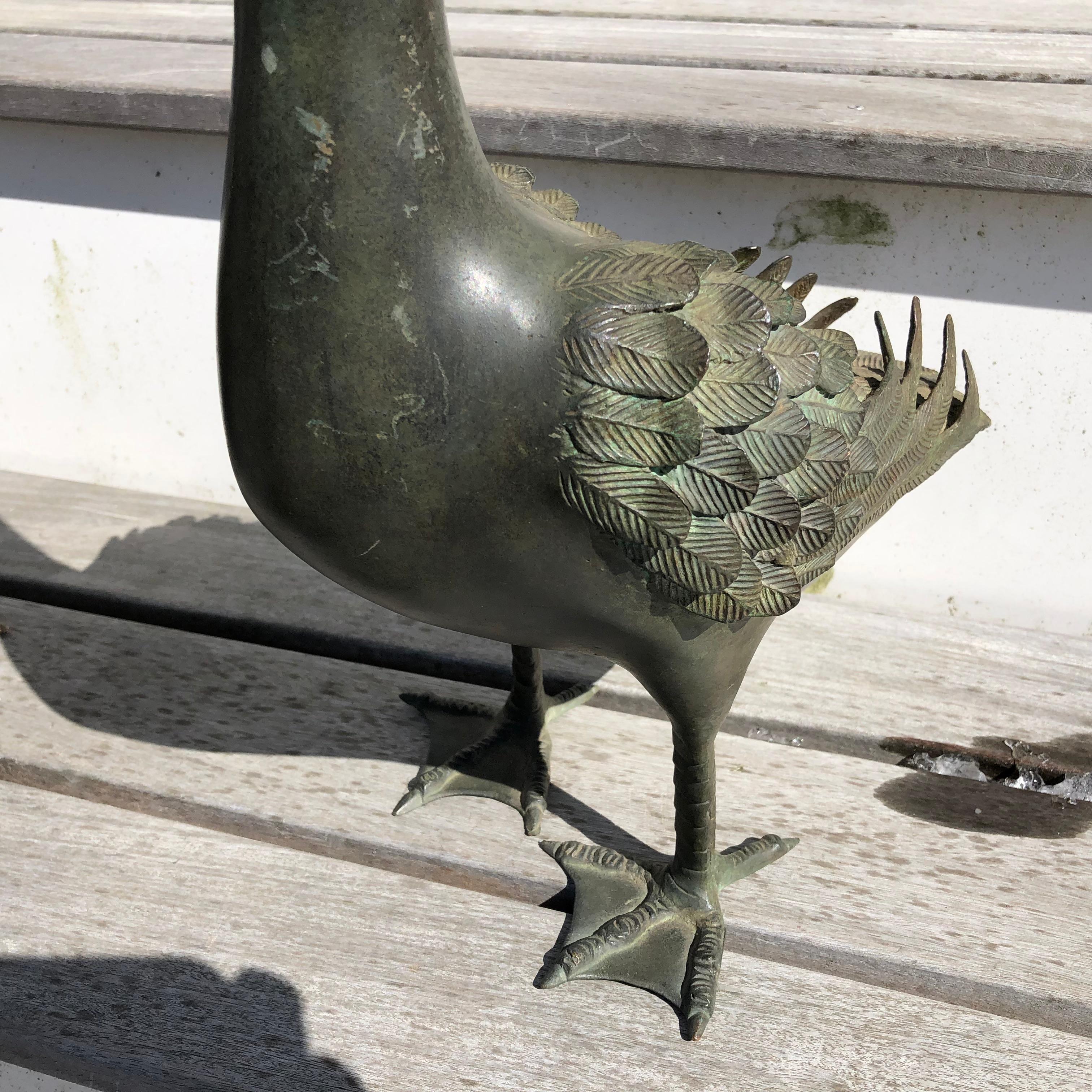 Japan Antique Large Hand Cast Pair Bronze Garden Ducks, Beautiful Details 3