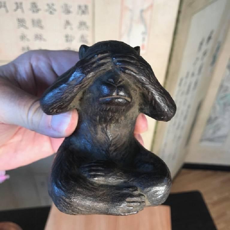 Japanese Japan Antique Monkeys Bronze Set Three See, Hear, Speak No Evil Meiji