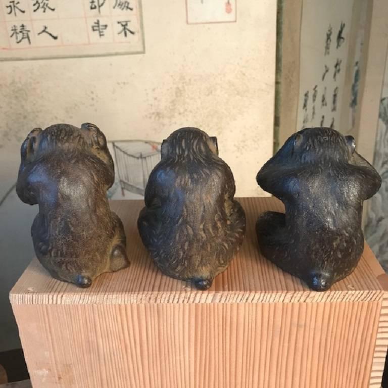 19th Century Japan Antique Monkeys Bronze Set Three See, Hear, Speak No Evil Meiji