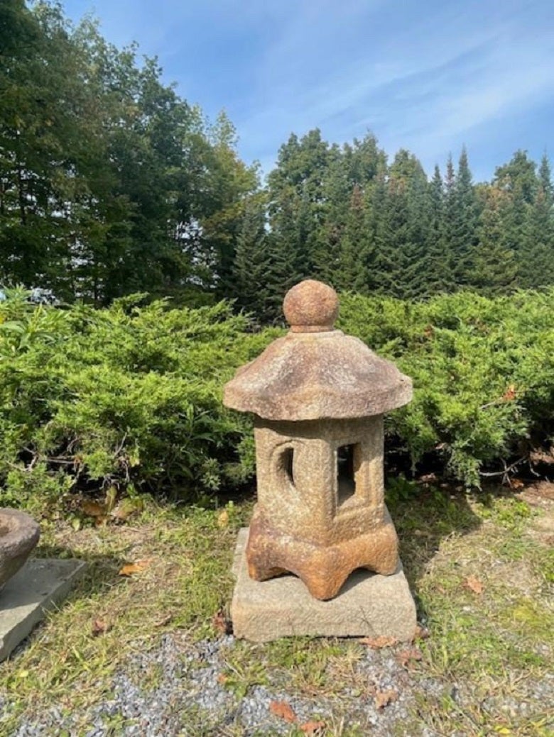 Granite Japan Antique Okigata Moon And Sun Lantern