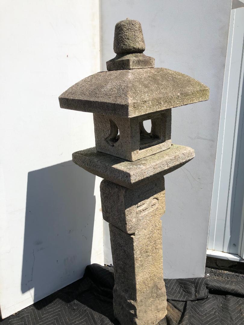 Japan Antique “Oribe” Granite Lantern , Tea Master Hand Carved In Good Condition In South Burlington, VT