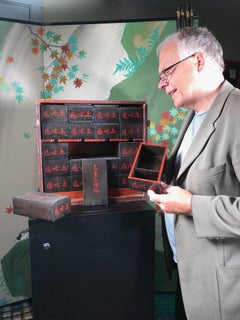 Japan Antique Red and Black Lacquered Bento Food Box Display 1915, Only One
