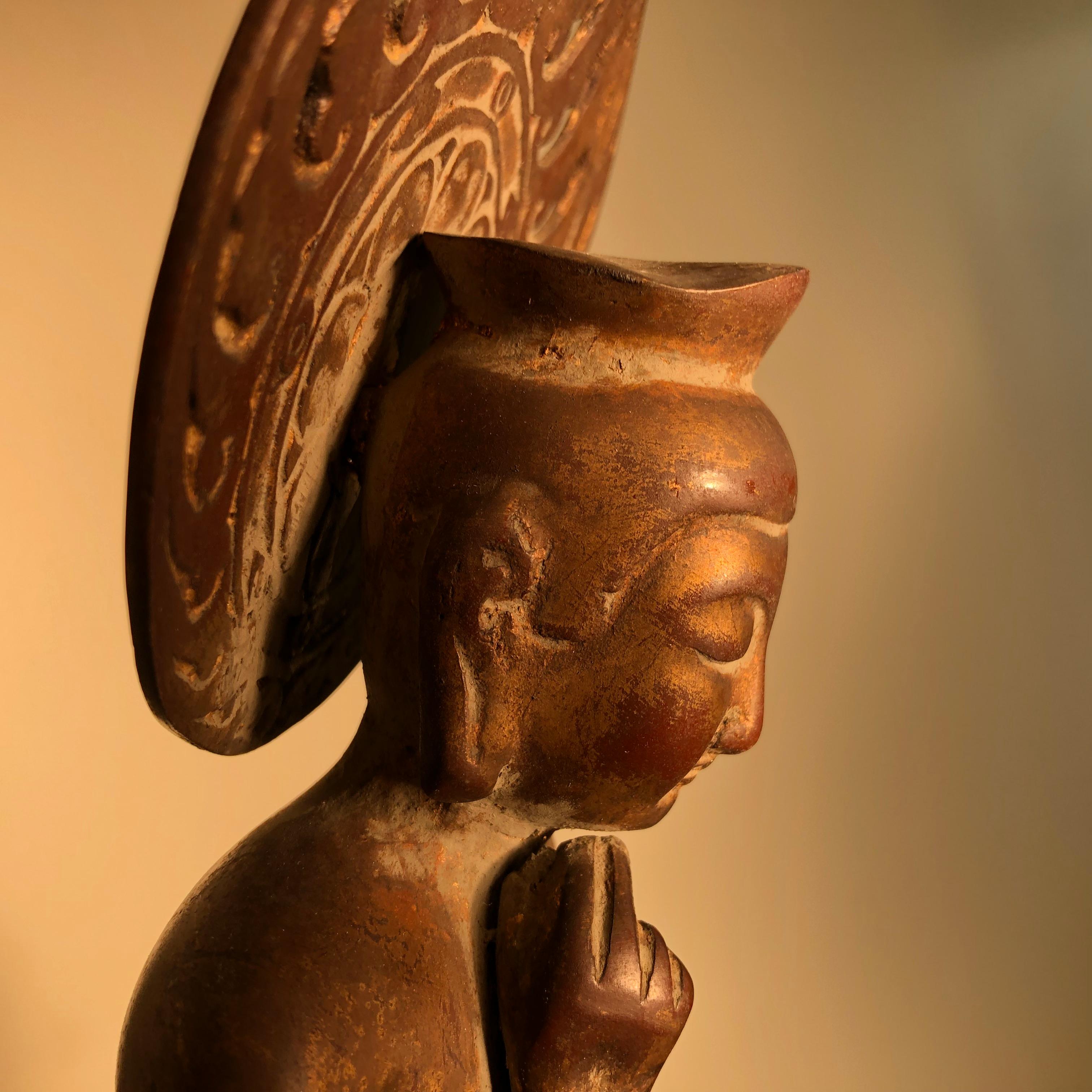 Japan Antique Serene Faced Bronze Seated Kannon Guanyin International Pose 6