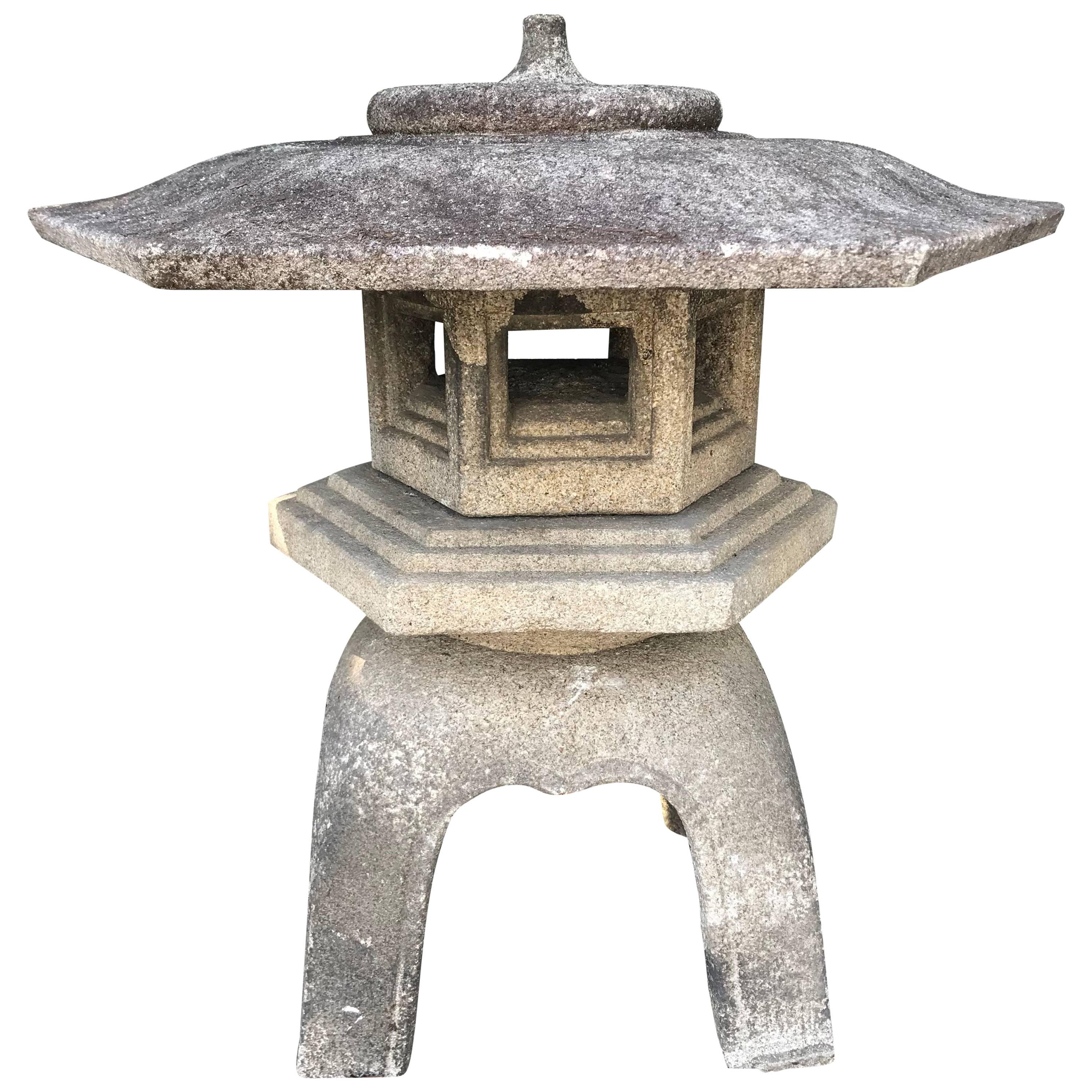 Japan Antique Stone Lantern "Yukimi" Hand-Carved Classic Water and Snow