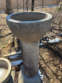 Japan Antique Tall Round Stone Water Basin Planter , 44 Inches