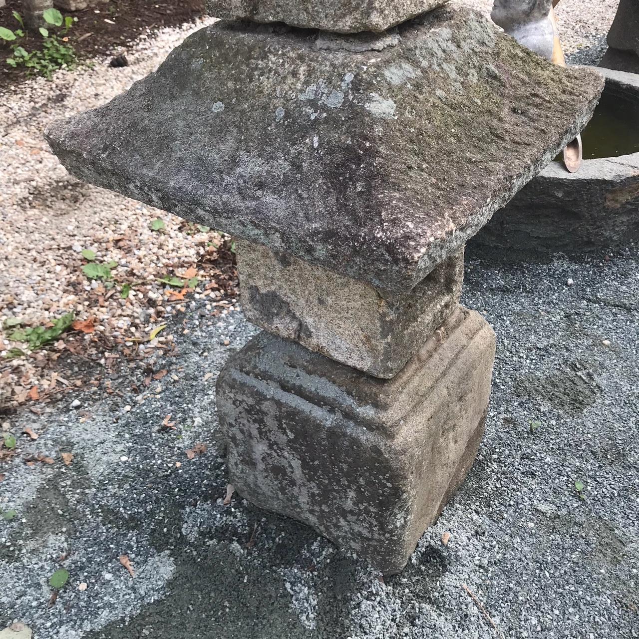 18th Century Japan Antique Tall Stone Three Roof Pagoda Lantern