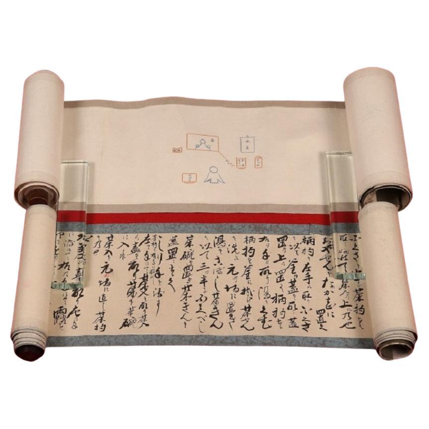 Japan Antique Tea Master Ceremony Guide Double Scroll  Matsudara Fumai 1751-1818 For Sale