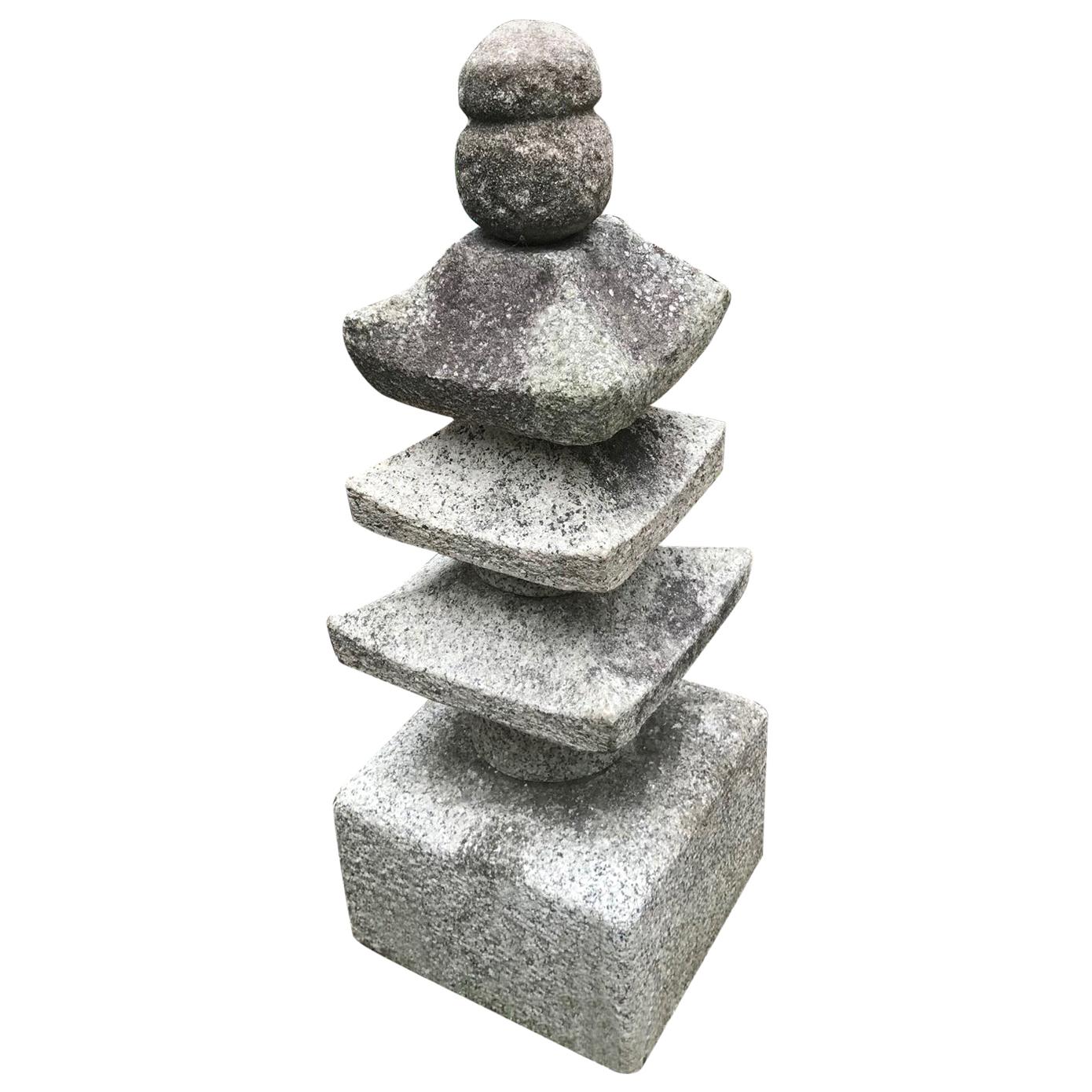 Japan Antique "Three Roof" Pagoda Stone Sculpture