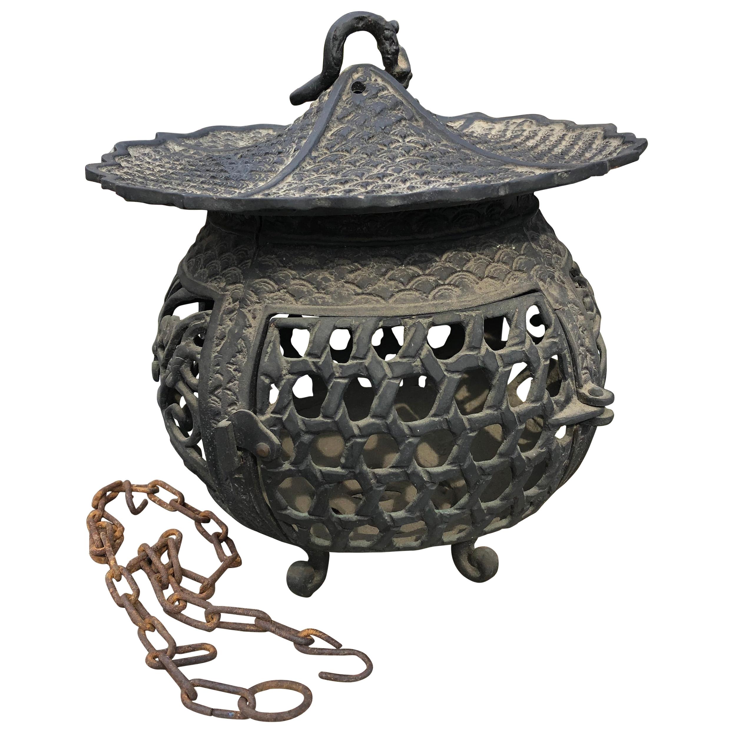 Japan Beautiful Antique Bronze "Basket Weave" Garden Lantern, 100 Yrs Old