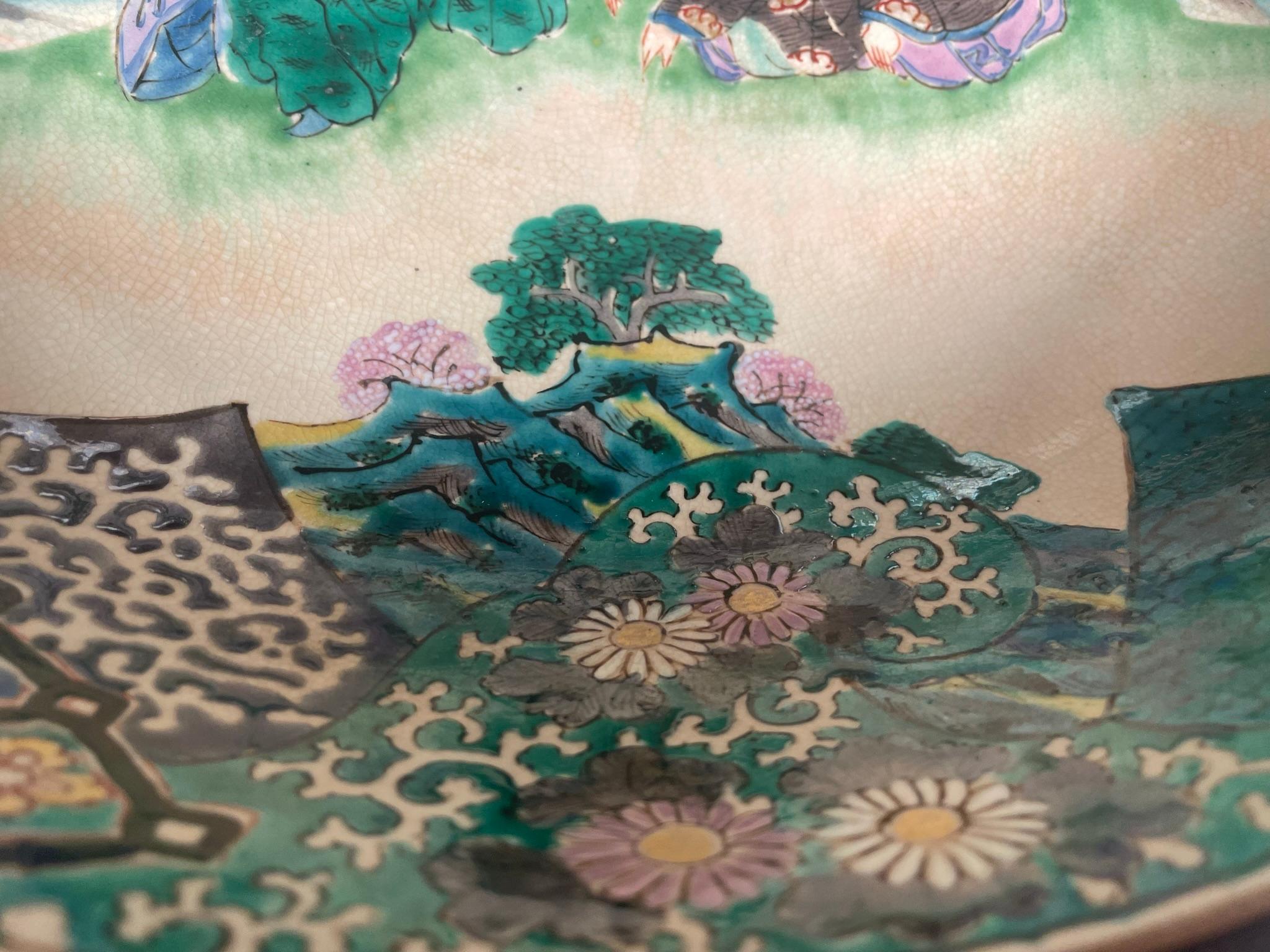 Schöne große antike handbemalte Kutani-Gartenschale aus Japan, 13 Zoll, 1910 im Angebot 2