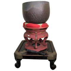 Japan Big Antique Bronze Meditation Bell on Stand, Serene Sounding