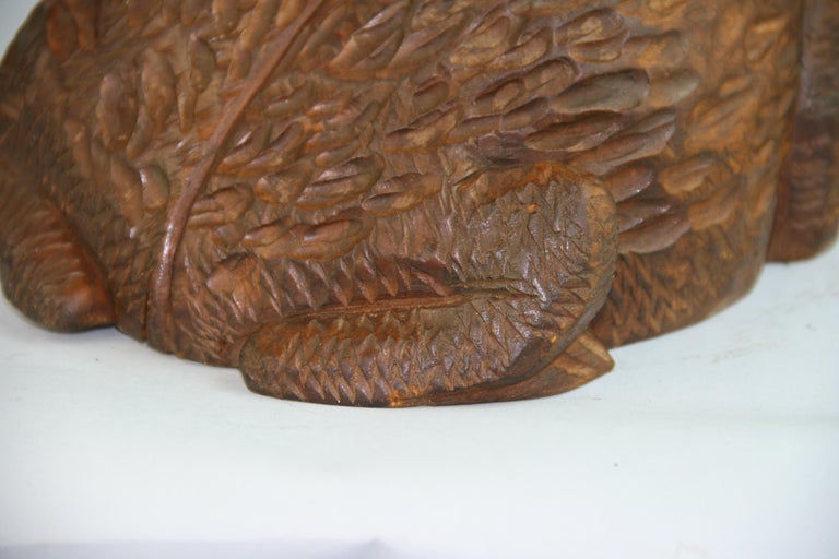 Japan Big Antique Hand Carved Wood Frog Toad Kaeru For Sale 1