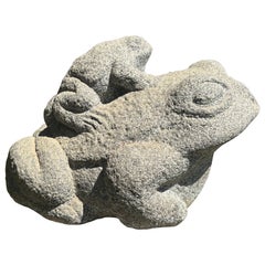 Japan Big Antique Stone Frog and Baby Bring Joy to Your Heart And Garden